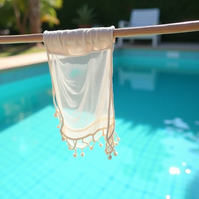Rede de piscina pendurada e bem conservada