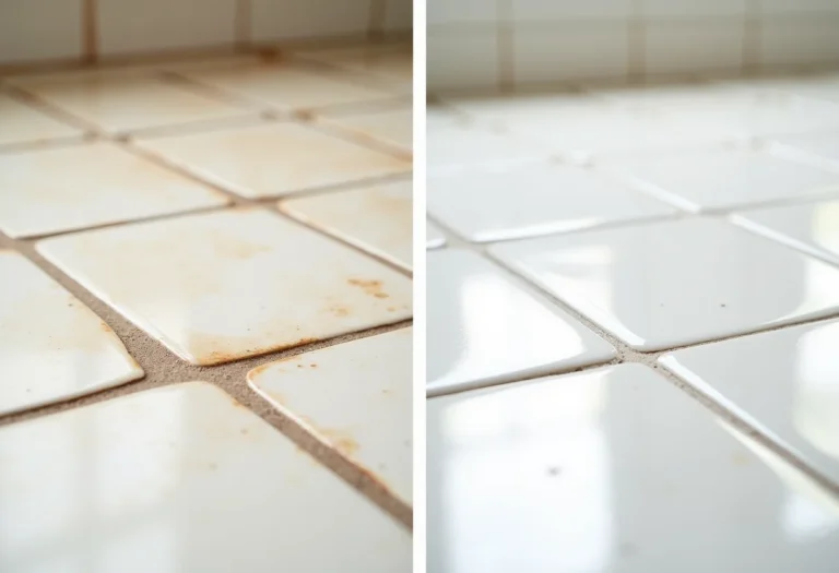 Rejunte impecável antes e depois da limpeza caseira