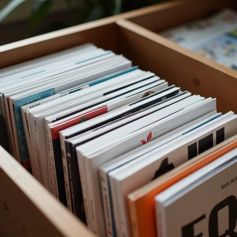 Revistas organizadas em um revisteiro moderno