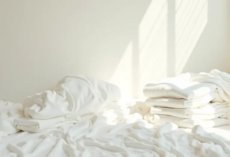 Roupas brancas impecáveis sobre uma superfície neutra