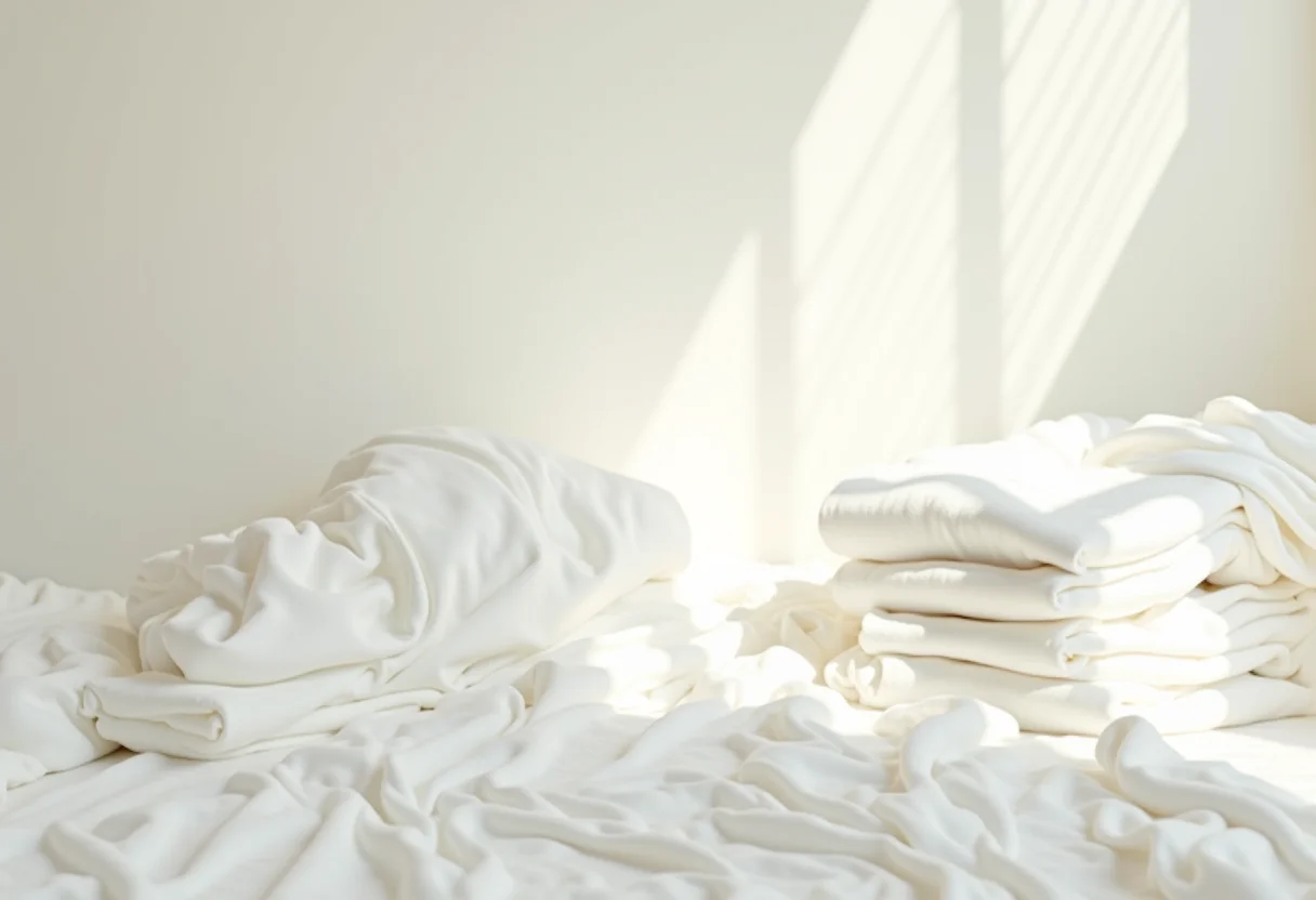 Roupas brancas impecáveis sobre uma superfície neutra