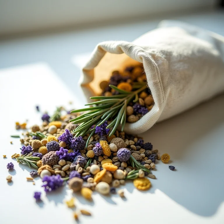 Sachês de ervas e flores secas para perfumar gavetas.