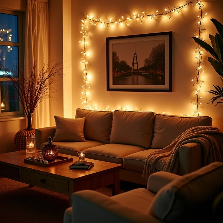 Sala de estar aconchegante decorada para festa de Ano Novo