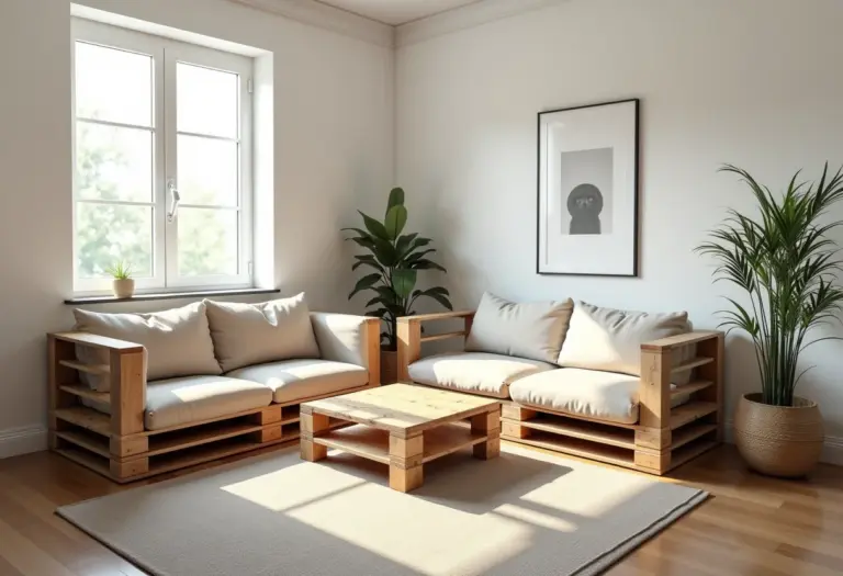 Sala de estar decorada com móveis de pallets