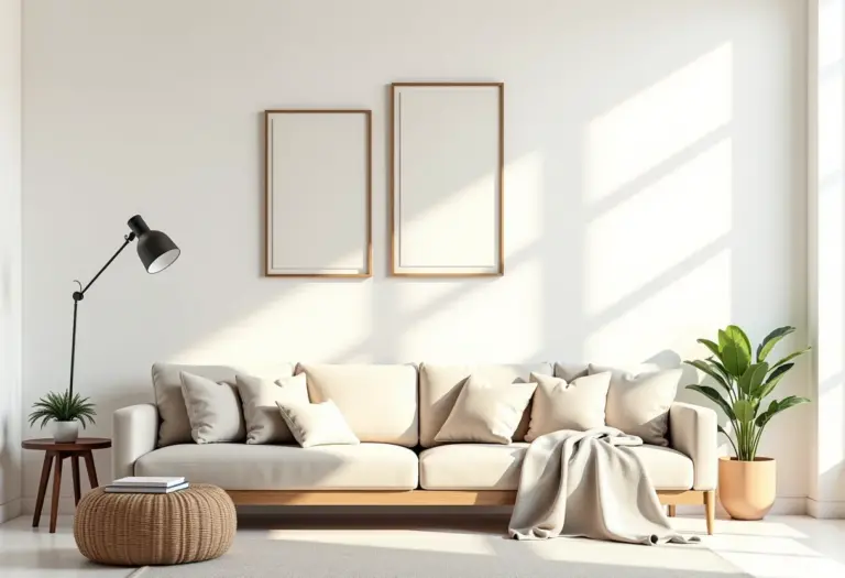 Sala de estar decorada de forma criativa e econômica.