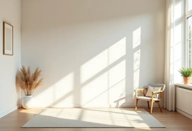 Sala de estar luminosa com paredes decoradas de forma criativa com elementos DIY