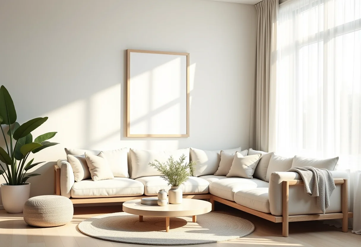 Sala de estar minimalista e iluminada com luz natural