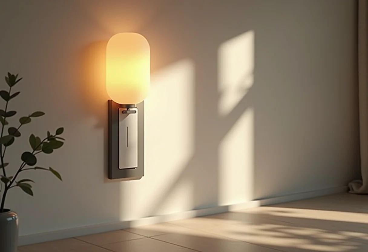 Sala de estar moderna com interruptor inteligente touch.