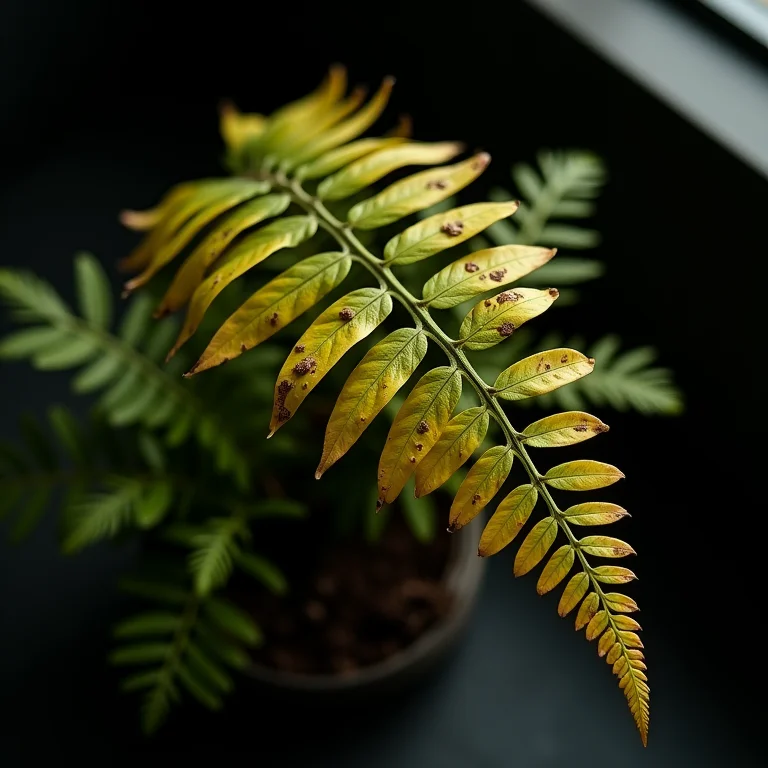 Samambaia com folhas amareladas