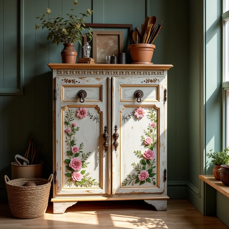 Sapateira customizada com decoupage floral e detalhes em mosaico