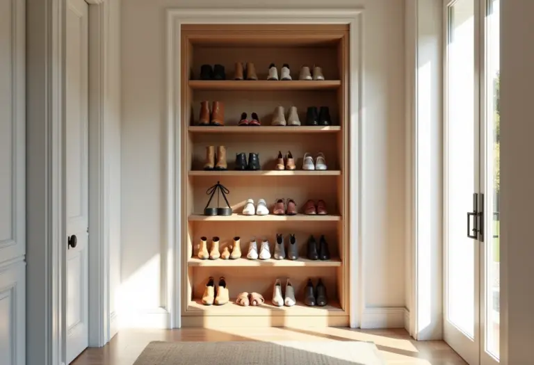 Sapateira renovada com design moderno e organização impecável
