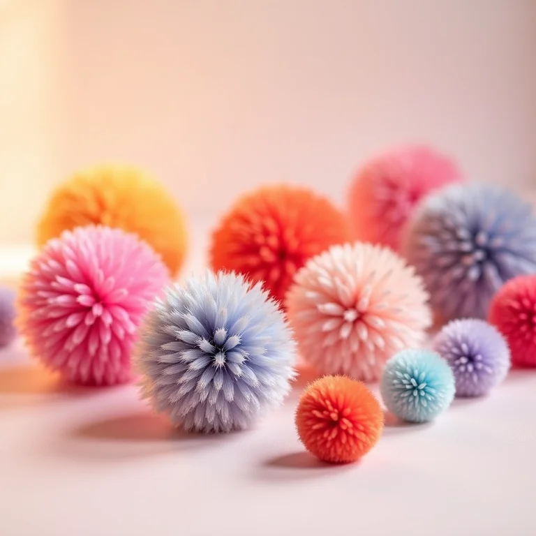 Seleção de pompons coloridos em diferentes tamanhos