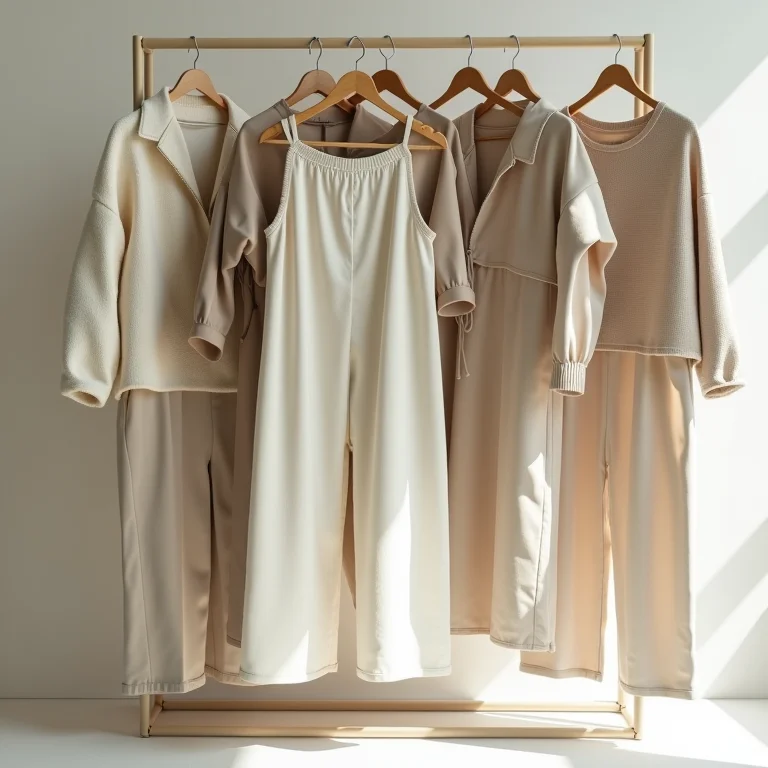 Seleção de roupas em cores neutras e combináveis