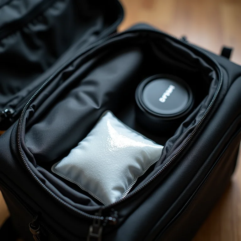 Sílica gel dentro de cases e bolsas de eletrônicos.