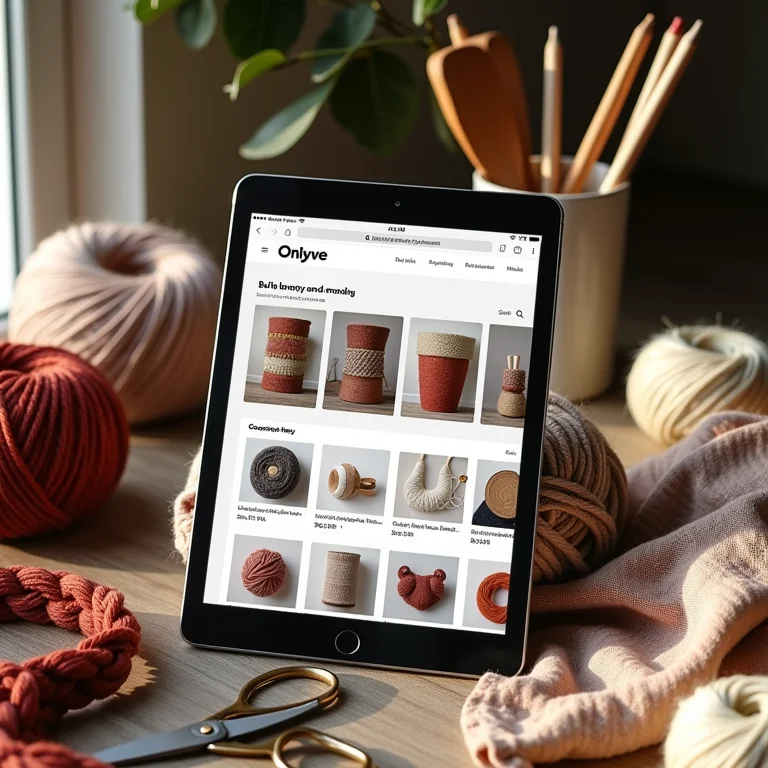 Tablet mostrando loja online de materiais para fazer tapete DIY