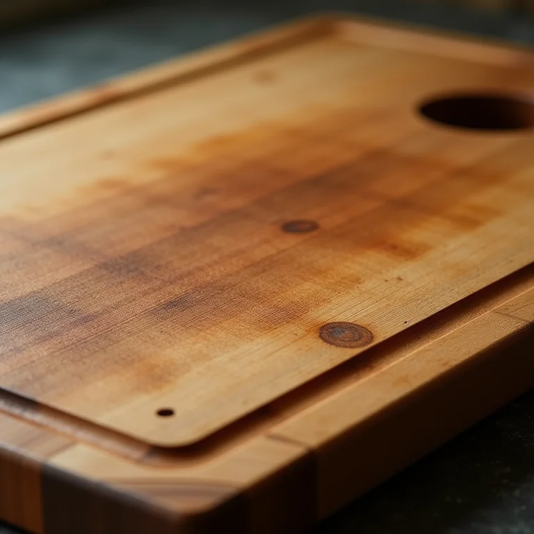 Tábua de corte de madeira rústica com marcas de uso