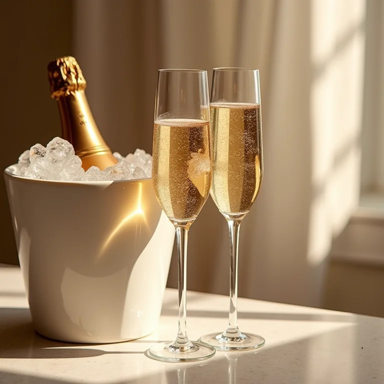 Taças de champanhe e balde de gelo para brinde de Ano Novo