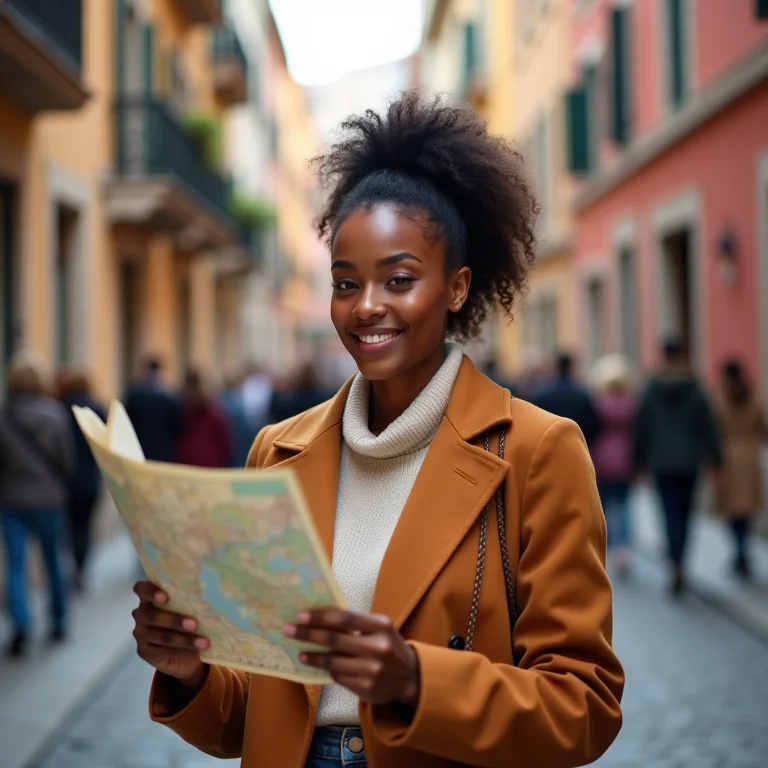 Turista explorando uma cidade europeia com um mapa