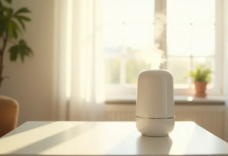 Umidificador em uma sala de estar bem iluminada