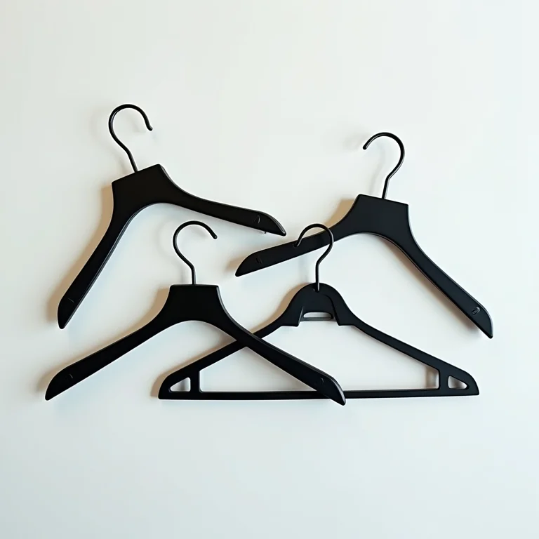 Variedade de cabides de plástico reforçado pretos