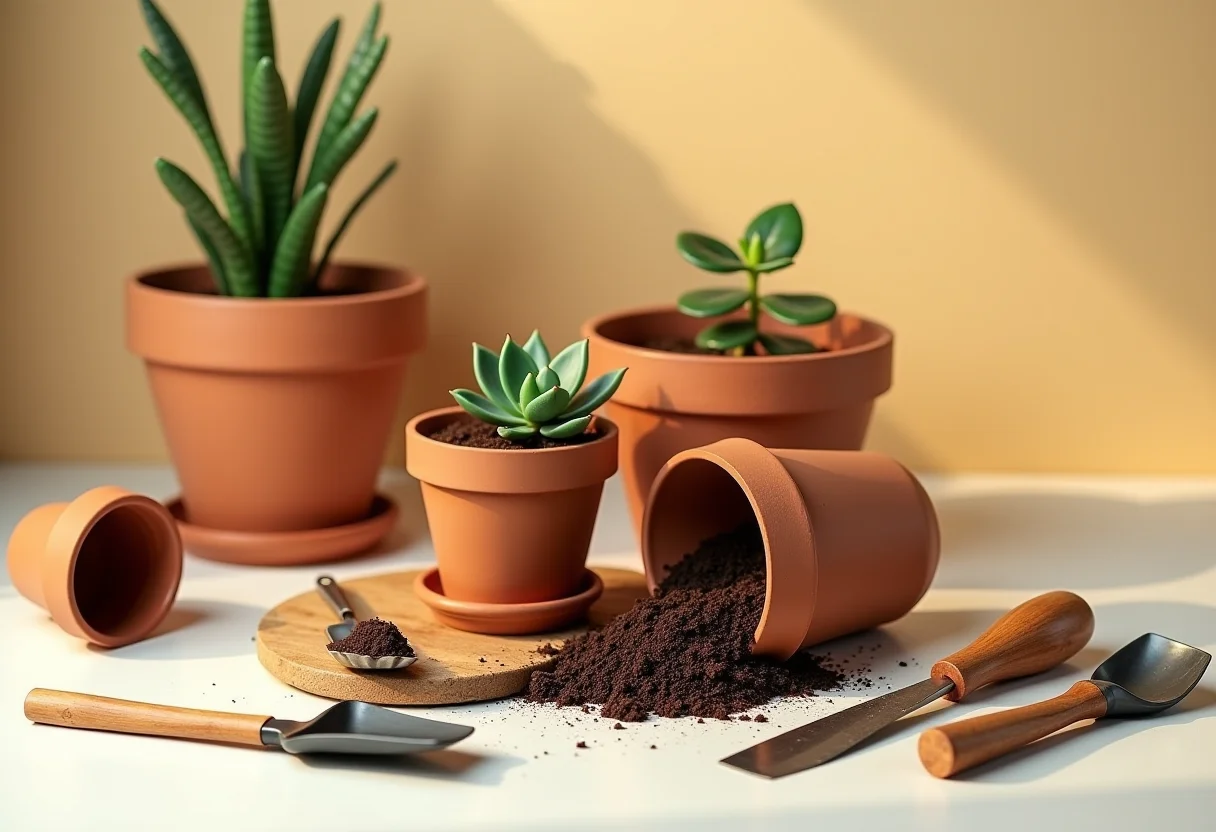 Vaso autoirrigável com suculenta em ambiente minimalista