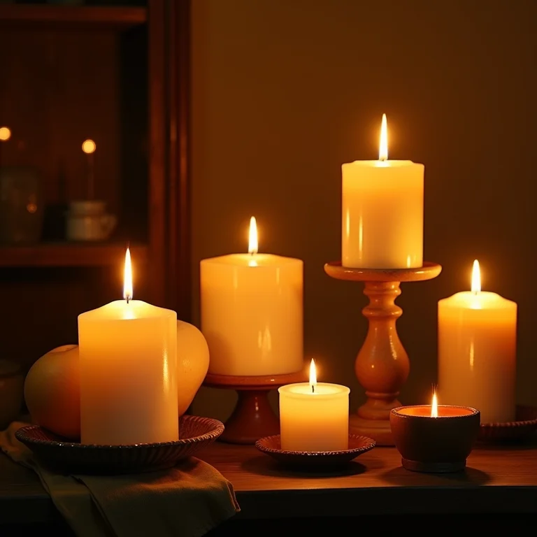 Velas, luminárias e luz indireta para uma iluminação rústica e acolhedora.